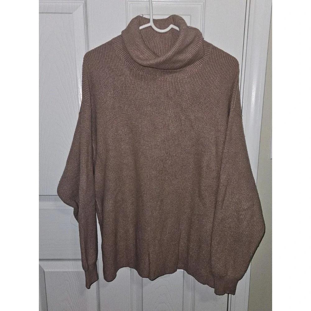 FREE PEOPLE Ottoman Slouchy‎ Tunic Ribbed Knit Mock Neck Sweater Nutmeg Sz XS